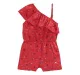 Girls Printed One Shoulder Jumpsuit - Red