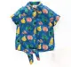 Girls Printed Tie Up Top - Midnight Blue