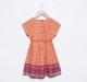 Girls Border Print Dress - Orange